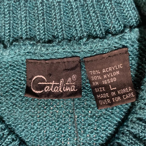 Vtg Catalina Teal Multi Geometric Abstract Knit Pullover Sweater Color Block 80s - Picture 8 of 9